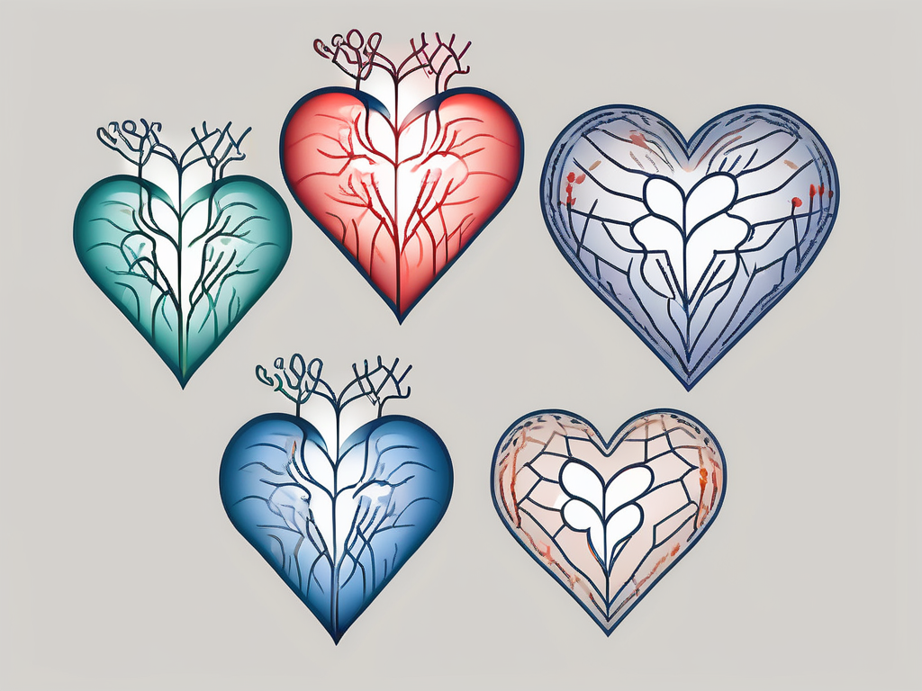 Four different colored heart-shaped diagrams