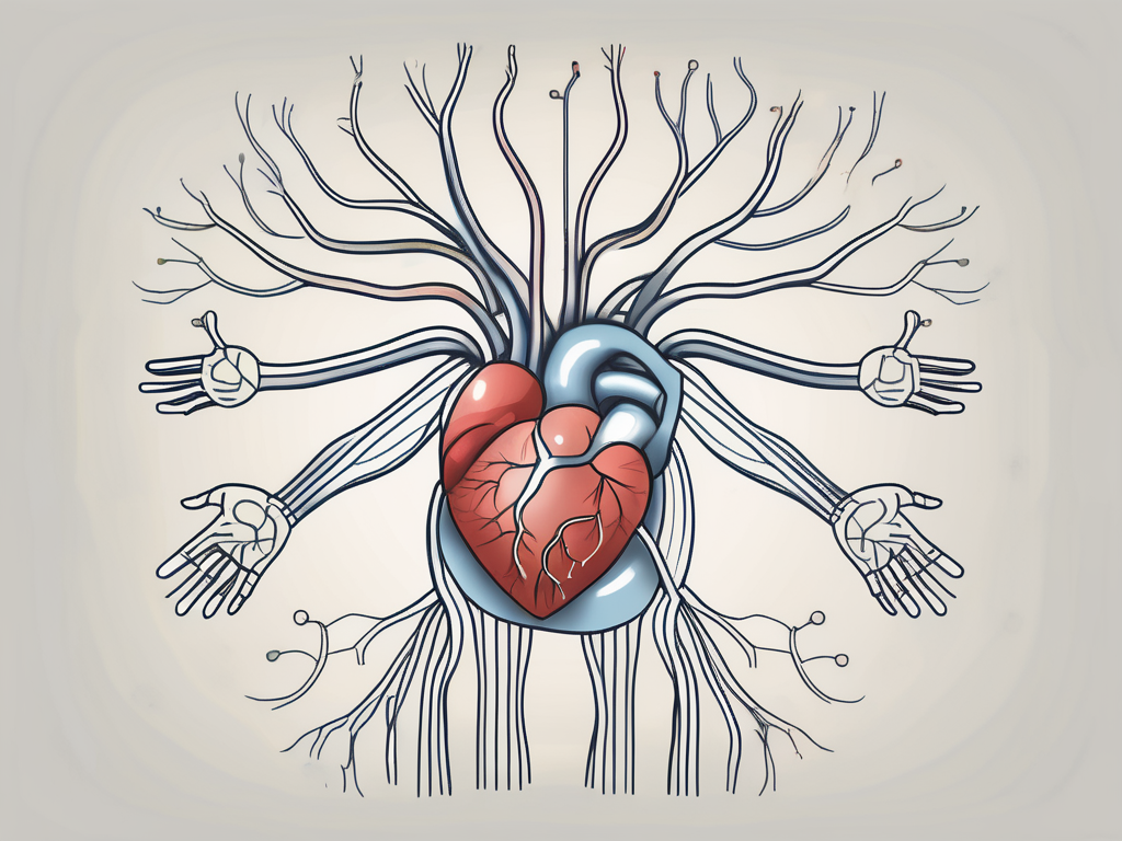 The human body with the heart and nervous system highlighted