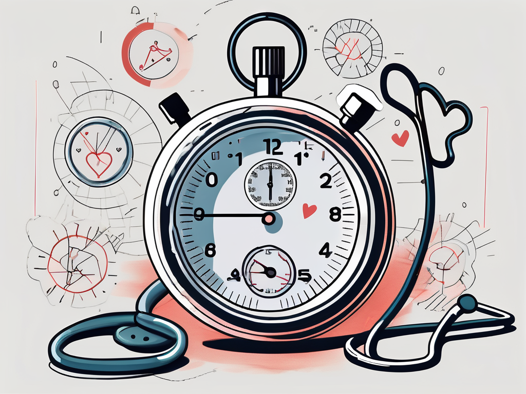 A stopwatch surrounded by various medical symbols