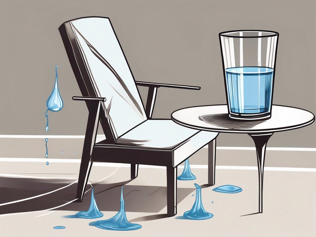 A fainting scene with a chair tipped over and a spilled glass of water