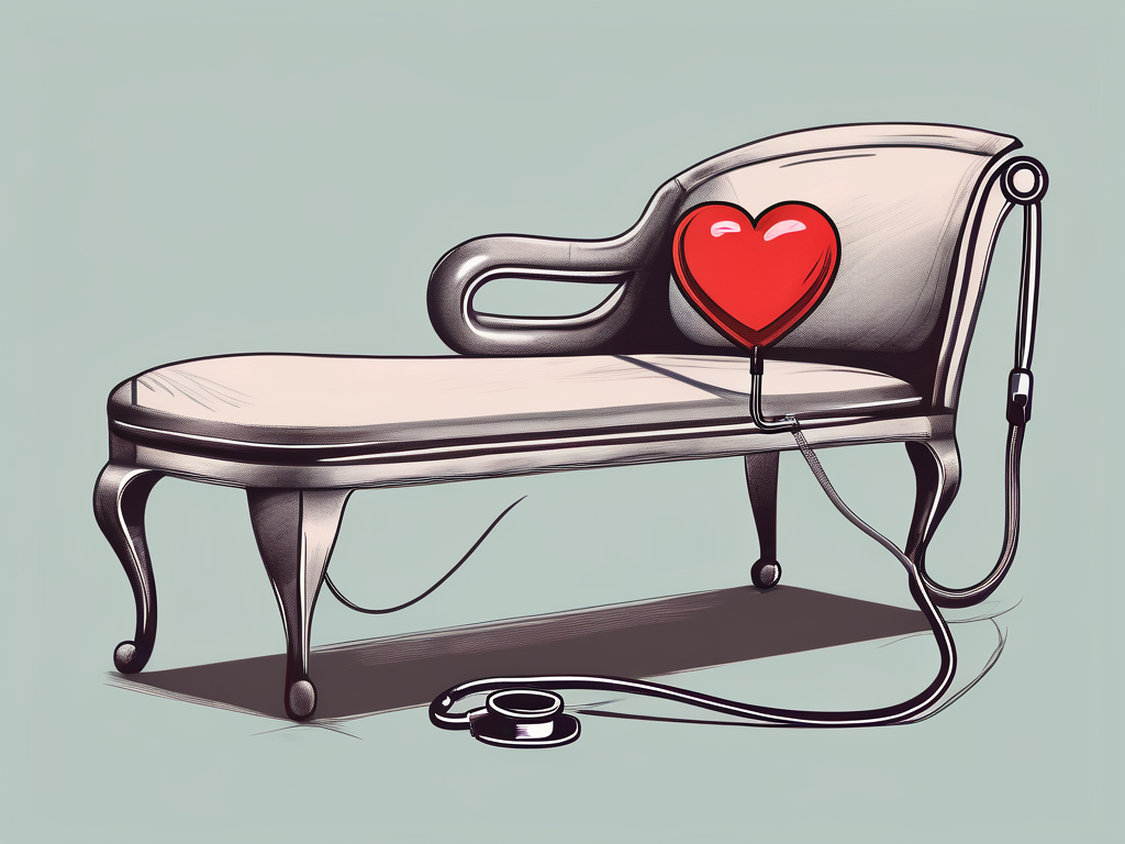 A fainting couch with a medical stethoscope and a heart shape