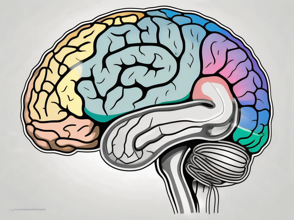 The human brain with highlighted areas showing the path from the vasovagal nerve to the cochlear nerve